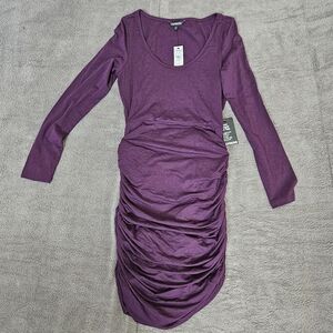 Express Dress Ruched Bodycon Purple Long Sleeve New Womens Size M